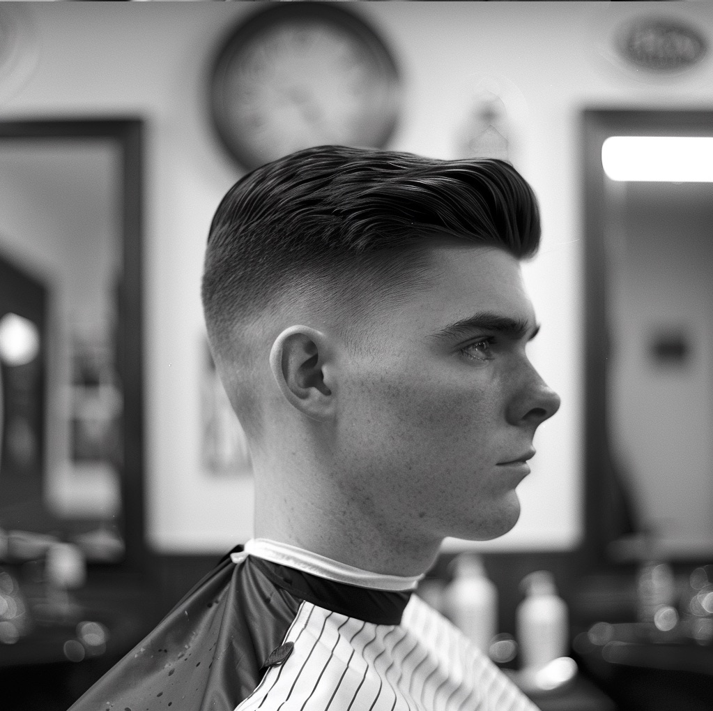 Finished low fade with a low transition line above the ear