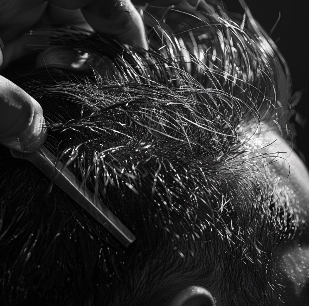 Details of scissor-over-comb cutting
